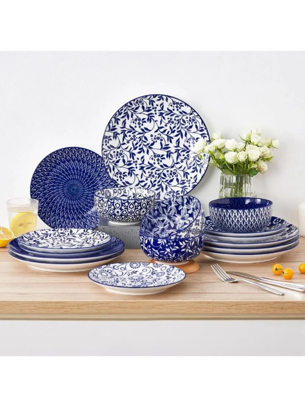 Vintage Blue Porcelain Dinner Plates Set of 6 - 10.25